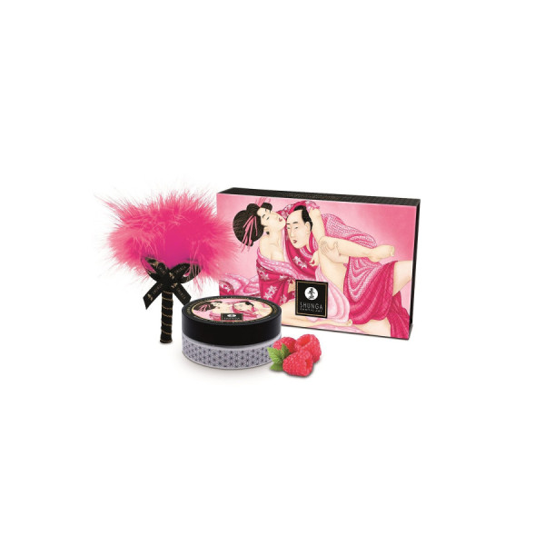 Mini Coffret poudre corporelle framboise et plumeau assorti 
